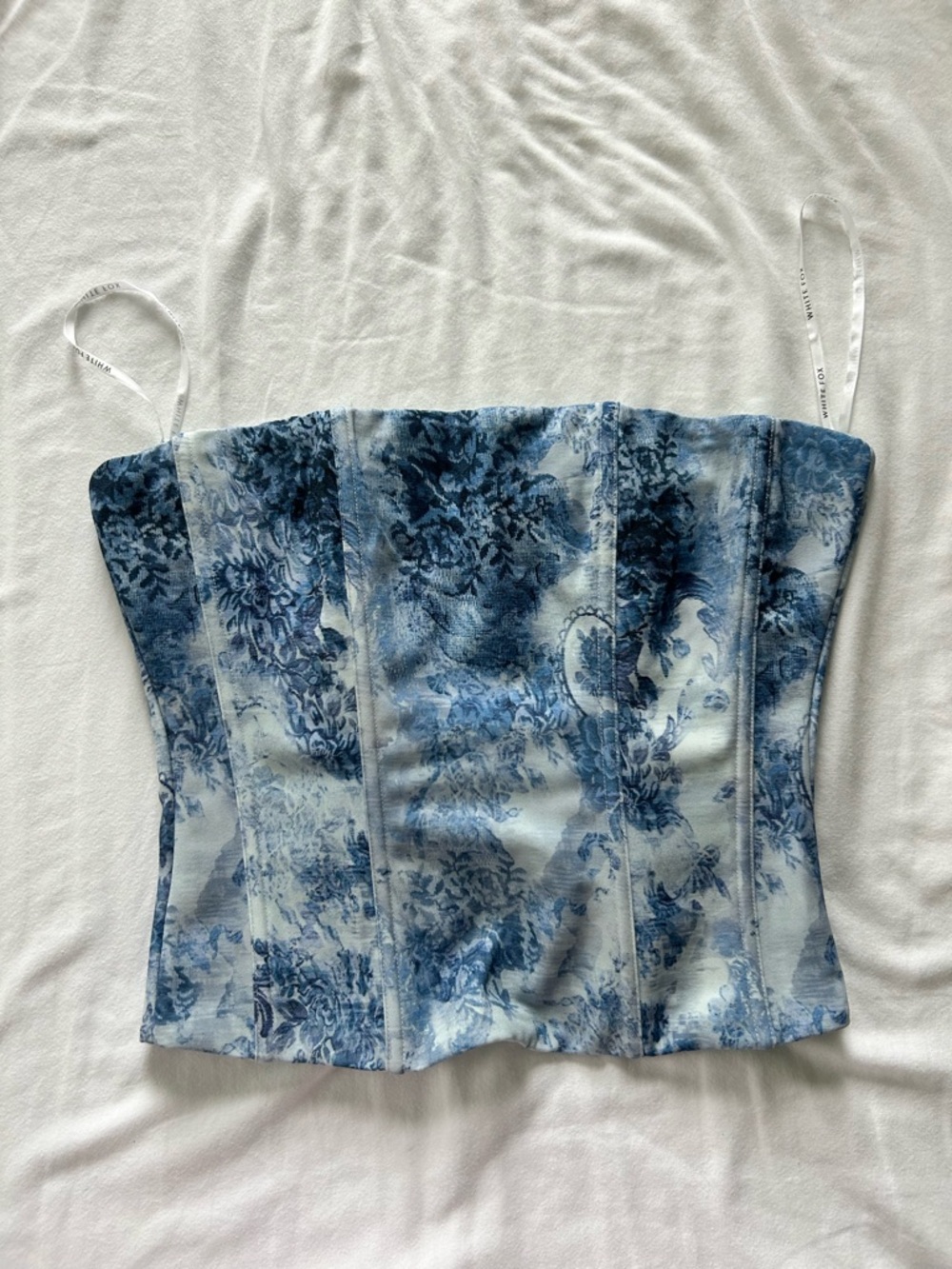 White Fox Boutique Blue Floral Strapless Corset Top